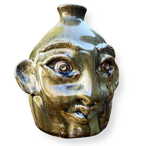 Liz Bloodgood 6" Wood Fired Southern Green Face Jug DP5964